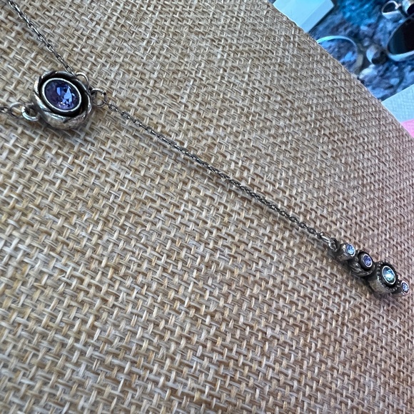 Retired BRIGHTON Halo Swarovski Crystal Silver Chain Lariat Y Necklace - Picture 4 of 5